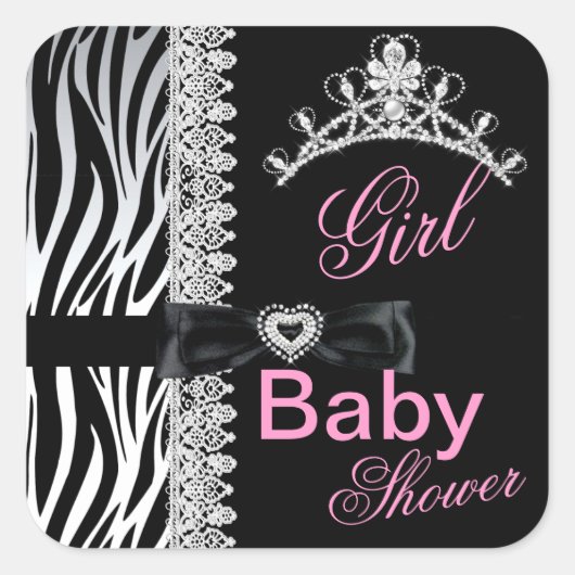Zebra Girl Baby shower Princess Tiara Vierkante Sticker (Voorkant)