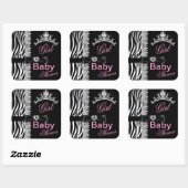 Zebra Girl Baby shower Princess Tiara Vierkante Sticker (Vel)