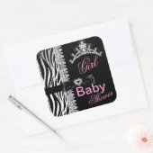 Zebra Girl Baby shower Princess Tiara Vierkante Sticker (Envelop)