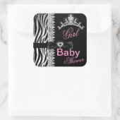 Zebra Girl Baby shower Princess Tiara Vierkante Sticker (Tas)