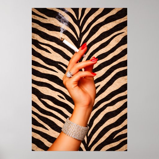 Zebra Glam Modeposter, Luxe Sigarettenhouder Poster (Voorkant)