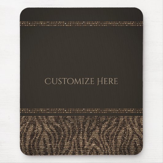 Zebra Glans Bruin Goud Glam Chic Elegant Bling Muismat (Voorkant)