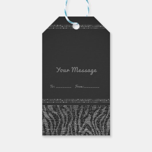 Zebra Glans Zilver Zwart Glam Chic Feest Favor Cadeaulabel (Voorkant)