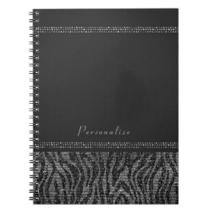 Zebra Glans Zilver & Zwarte Glam Elegante Bling Notitieboek