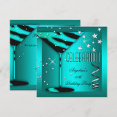 Zebra Glas Teal Blau Feest Verjaardagsfeest Kaart (Voorkant / Achterkant)