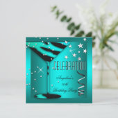 Zebra Glas Teal Blau Feest Verjaardagsfeest Kaart (Staand voorkant)
