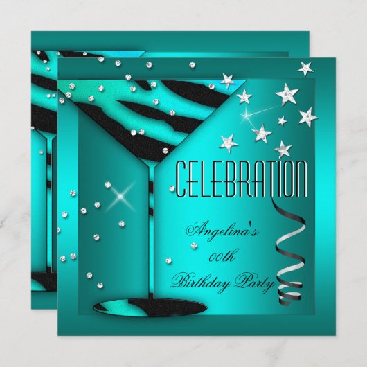 Zebra Glass Blauwgroen Blue Celebration Birthday P Kaart (Voorkant / Achterkant)