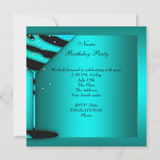 Zebra Glass Blauwgroen Blue Celebration Birthday P Kaart (Achterkant)