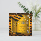 Zebra Glass Oranje Gold Celebration Birthday Party Kaart (Staand voorkant)