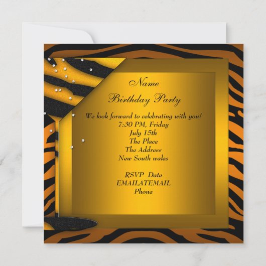 Zebra Glass Oranje Gold Celebration Birthday Party Kaart (Achterkant)