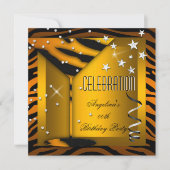 Zebra Glass Oranje Gold Celebration Birthday Party Kaart (Voorkant)