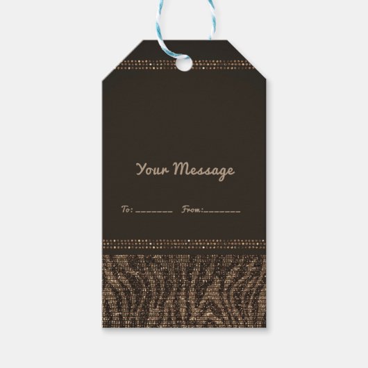 Zebra Glitter Bruin Goud Glam Chic Feest Favor Cadeaulabel (Voorkant)