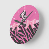 Zebra, glitter en rode roze en zwarte vingerafdruk ronde klok (Hoek)
