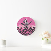 Zebra, glitter en rode roze en zwarte vingerafdruk ronde klok (Huis)