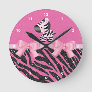 Zebra, glitter en rode roze en zwarte vingerafdruk ronde klok
