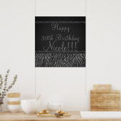 Zebra Glitter Zilver Zwart Glam Chic Feest Banner Poster (Keuken)