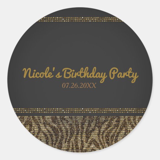 Zebra Glitters Pailletten Glam Chic Modern Feest Ronde Sticker (Voorkant)