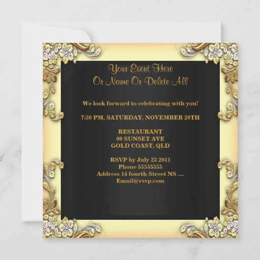 Zebra Gold Cream Leopard Black Birthday Party Kaart (Achterkant)