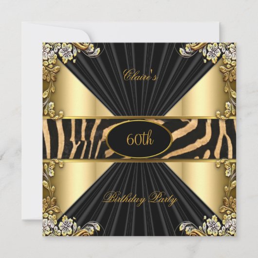 Zebra Gold Cream Leopard Black Birthday Party Kaart (Voorkant)
