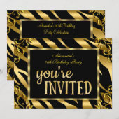 Zebra Gold Foil Black Elegant Birthday Party Kaart (Voorkant / Achterkant)