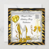 Zebra Gold Glitter Heels Yellow Birthday Party Kaart (Voorkant)