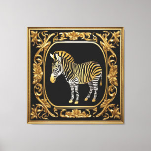 Zebra goud en zwart sierlijk lijst canvas afdruk