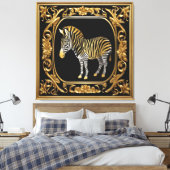 Zebra goud en zwart sierlijk lijst canvas afdruk (Insitu (Slaapkamer))