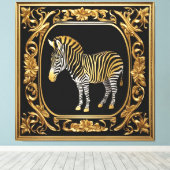 Zebra goud en zwart sierlijk lijst canvas afdruk (Insitu (Houten vloer))