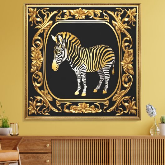 Zebra goud en zwart sierlijk lijst canvas afdruk (Insitu (Woonkamer))