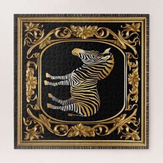 Zebra goud en zwart sierlijk lijst legpuzzel (Horizontaal)