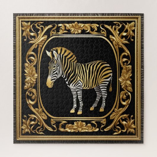Zebra goud en zwart sierlijk lijst legpuzzel (Verticaal)