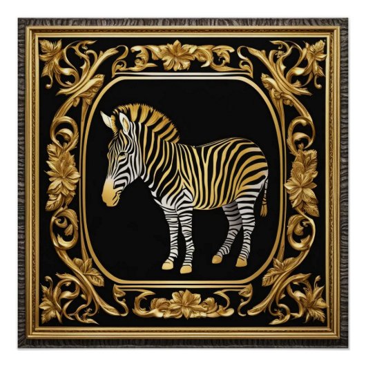 Zebra goud en zwart sierlijk lijst perfect poster (Voorkant)