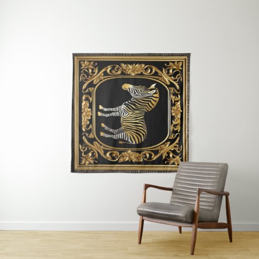 Zebra goud en zwart sierlijk lijst wandkleed (In Situ (horizontaal))