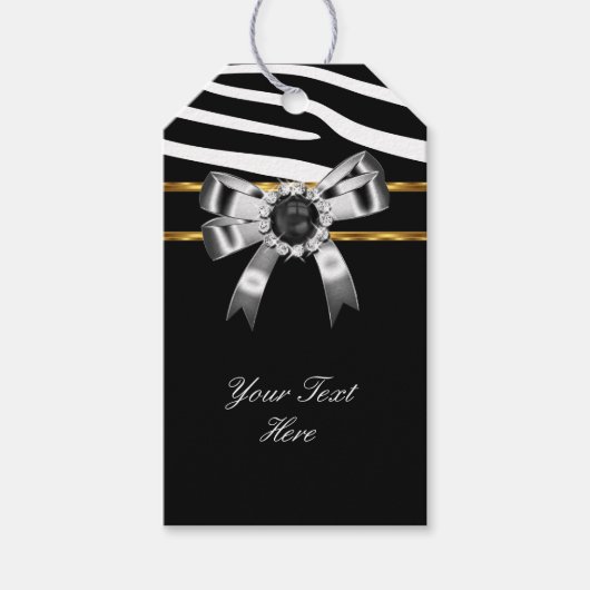 Zebra Goud Zwart Witte Parel Cadeaulabel (Voorkant)