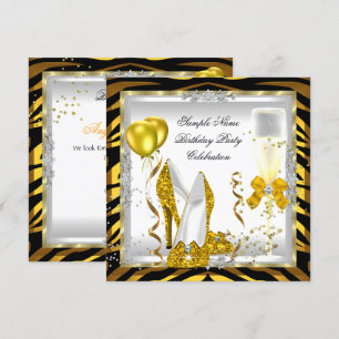 Zebra Gouden Glitter Hoge Hakken Gele Verjaardagsf Kaart