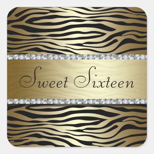 Zebra Gouden Print met Faux Jewels Sticker (Voorkant)