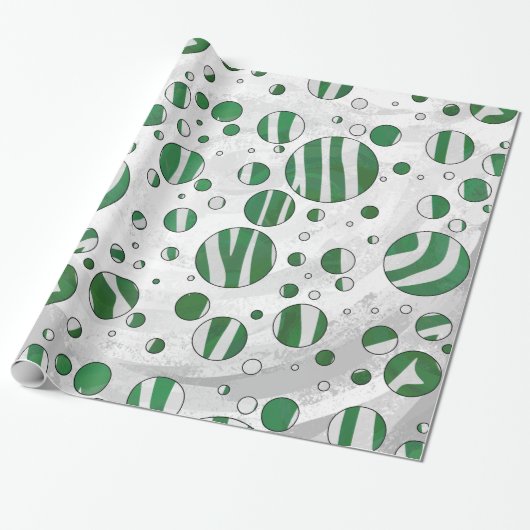 Zebra Green and White Polka Dot Cadeaupapier (Uitgerold)