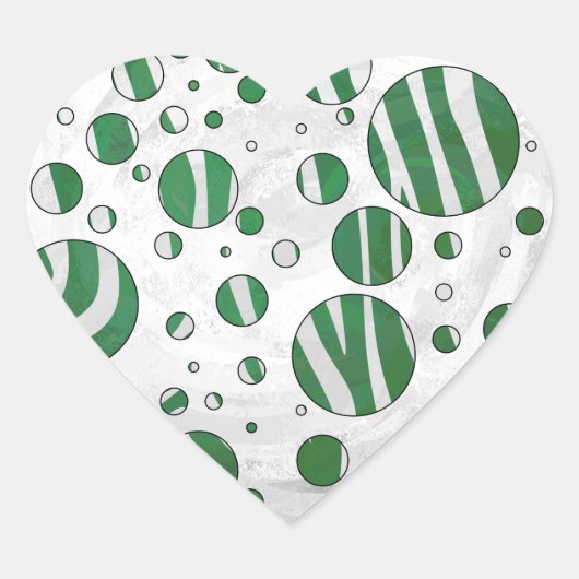 Zebra Green and White Polka Dot Hart Sticker (Voorkant)