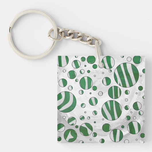 Zebra Green and White Polka Dot Sleutelhanger (Voorkant)