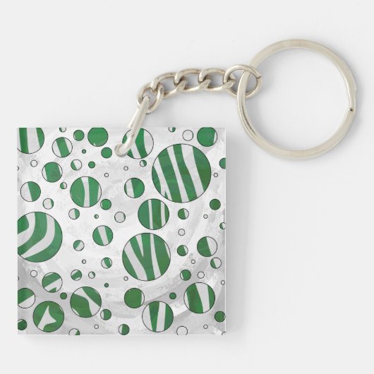 Zebra Green and White Polka Dot Sleutelhanger (Achterkant)