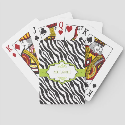 Zebra Green Ribbon Pokerkaarten (Achterkant)
