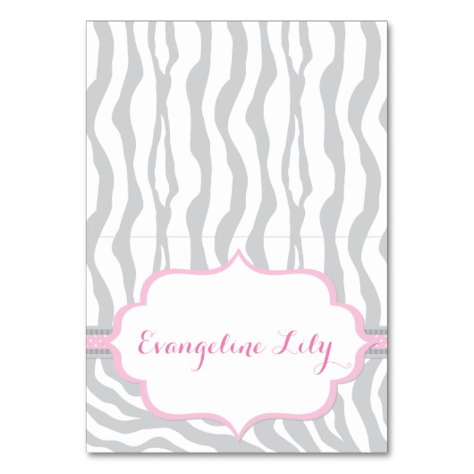 Zebra Grijs en Roze Tent Table Kaart (Voorkant)