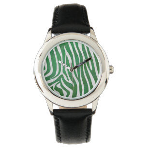 Zebra Groen en wit afdrukken Horloge