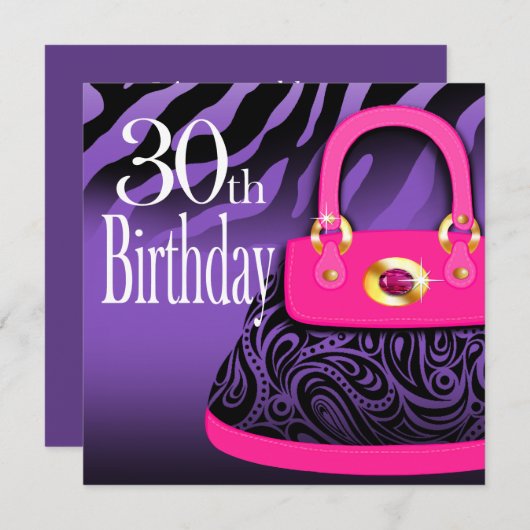 Zebra Handtas Paisley Purse 30th Birthday Kaart (Voorkant / Achterkant)