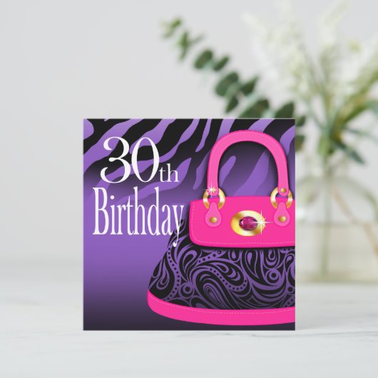 Zebra Handtas Paisley Purse 30th Birthday Kaart (Staand voorkant)