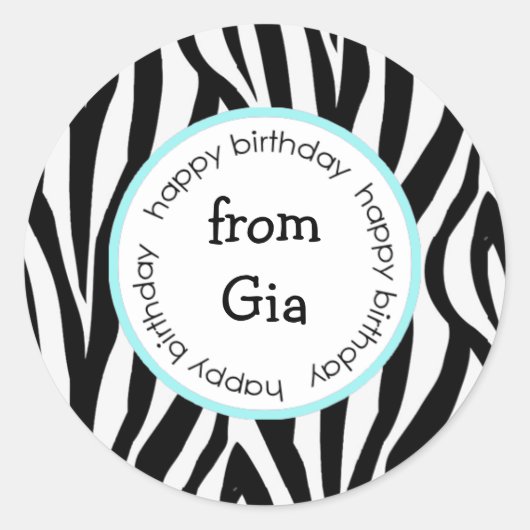 Zebra Happy Birthday naar/van stickers (Voorkant)