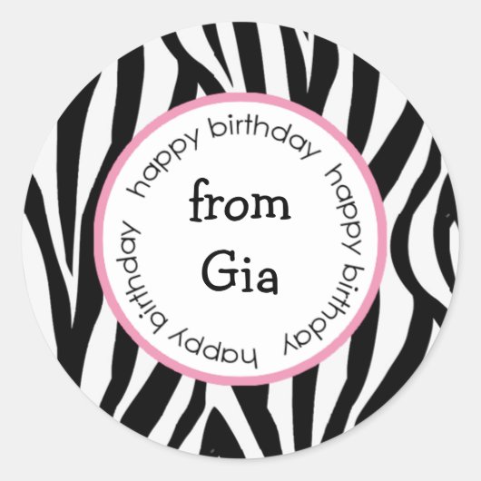 Zebra Happy Birthday naar/van stickers (Voorkant)
