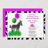 Zebra Happy Birthday-uitnodiging voor modern meisj Kaart (Voorkant / Achterkant)