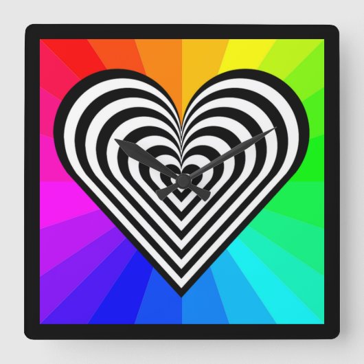 ZEBRA HEART RAINBOW PATTERN VIERKANTE KLOK (Voorkant)