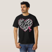 Zebra Heart Ribbon Breast Cancer Bewustheid T-shirt (Voorkant volledig)